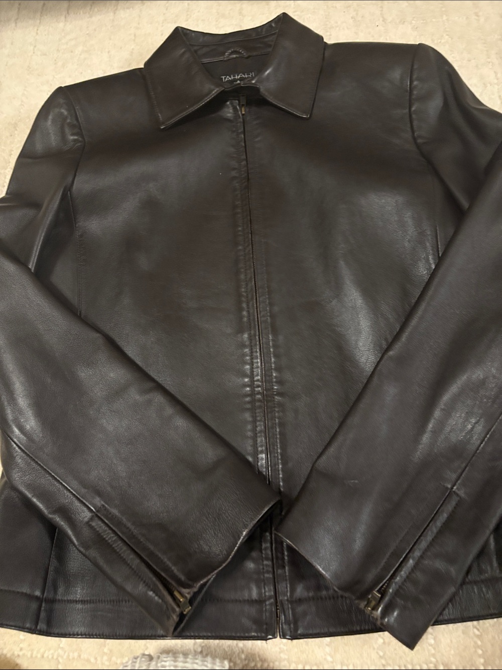 Tahari Black Leather Zip-Front Women's Jacket